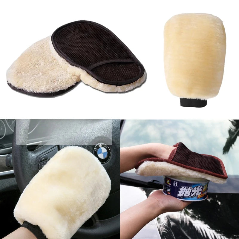 Imitation Wool Wiping Gloves Plush Car Washing Gloves for Waxing Polishing Car Cleaning Auto Detailing Accessories