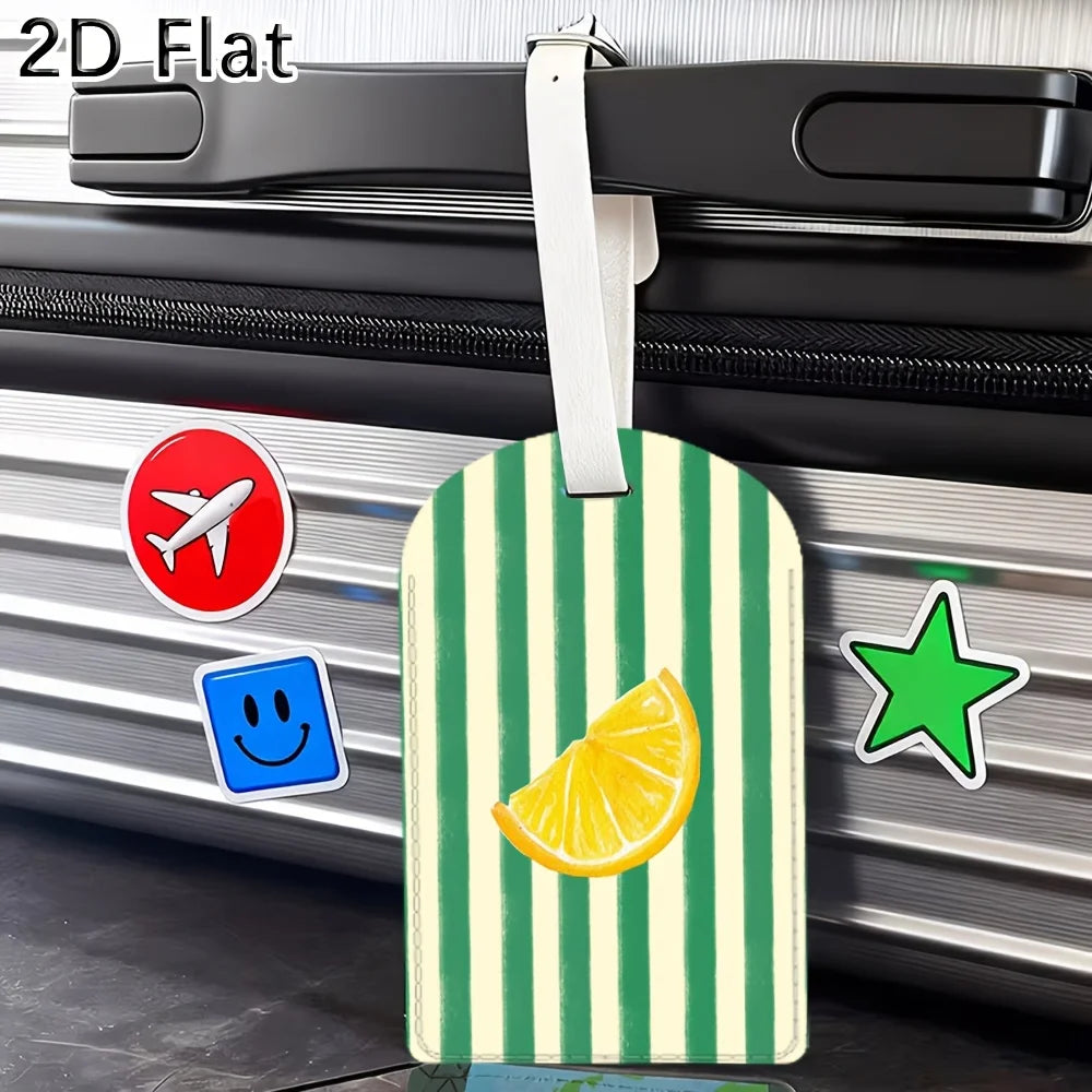 Luggage Tag Travel Baggage Identifier with Lemon Slice Green Striped Pattern for Suitcase Bag Luggage Label Accessories