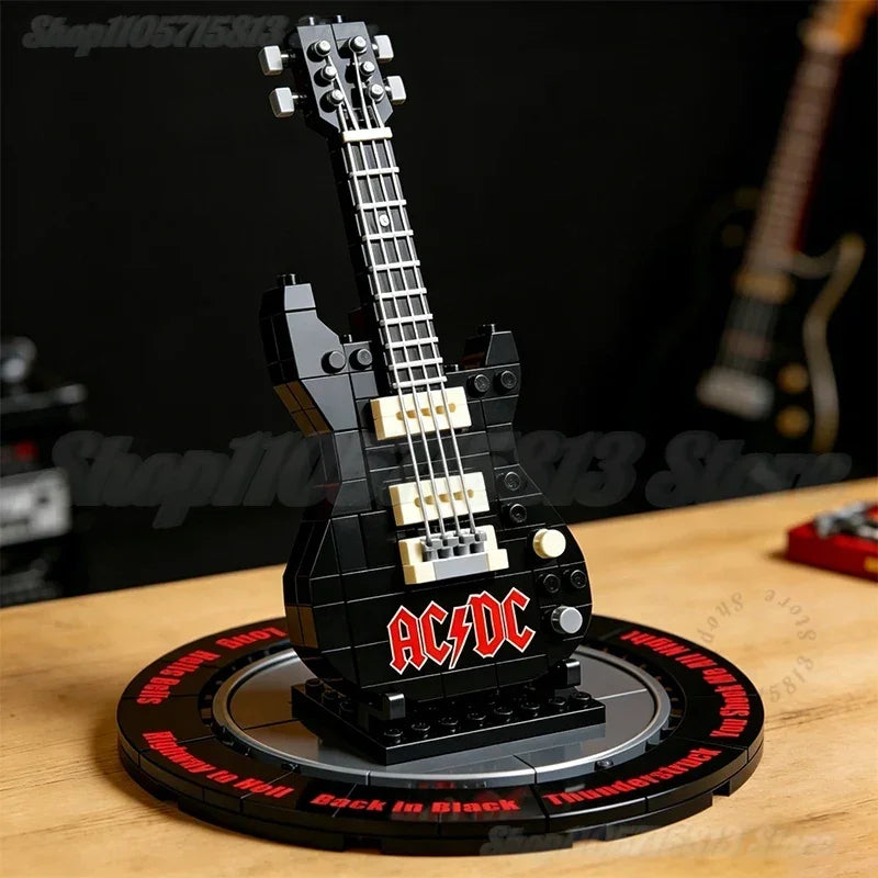 Brick Guitar Model Kit DIY Mini Electric Replica Ornament Rock Band Inspired Puzzle Toy Gift For Music Lovers Teens Desk Decor
