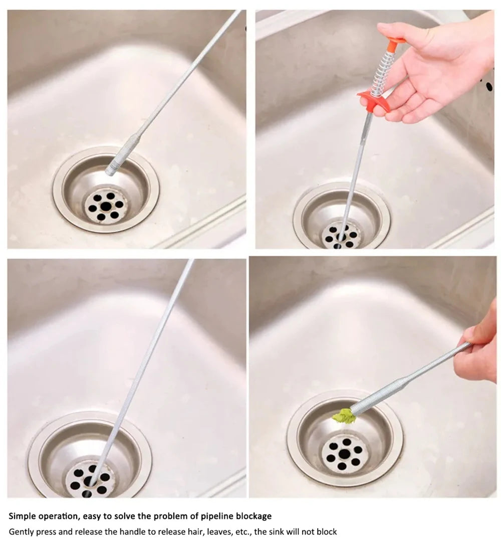 60cm 90cm 160cm 200cm Spring Pipe Dredging Tools  Drain Snake Sewer Dredge Pipeline Hook Clog Remover Cleaning for Kitchen Sink