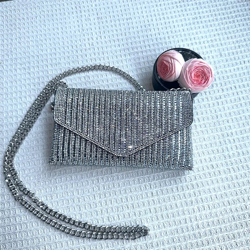 JIOMAY Rhinestones Bag for Women 2024 Mini Purses and Handbags Clutch Wallets Ladies PU Leather Chain Party Evening Shoulder Bag