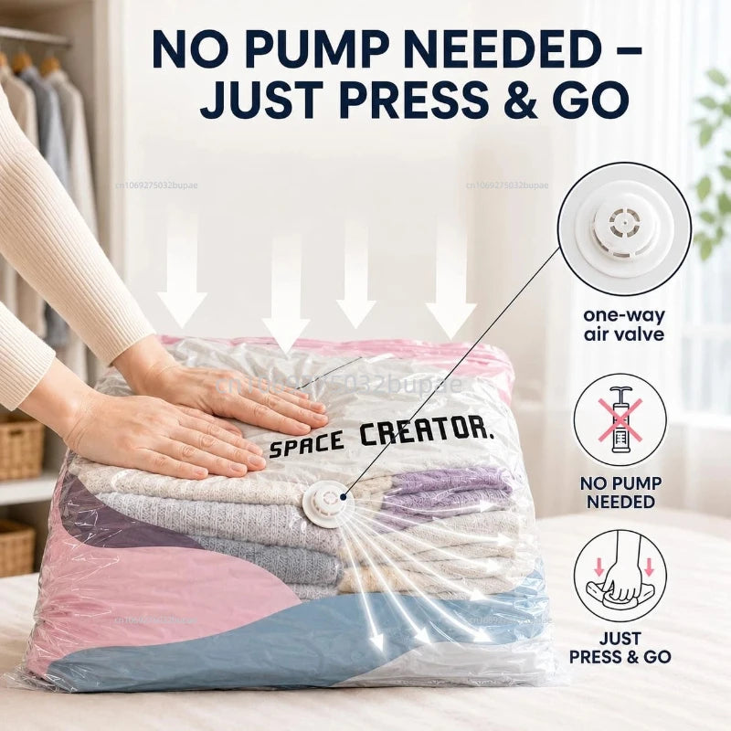 No Pump Vacuum Compression Bag  Space Saving Compression Bag Reusable Visible Organizer Quilt Blanket Clothes Wardrobe Storage
