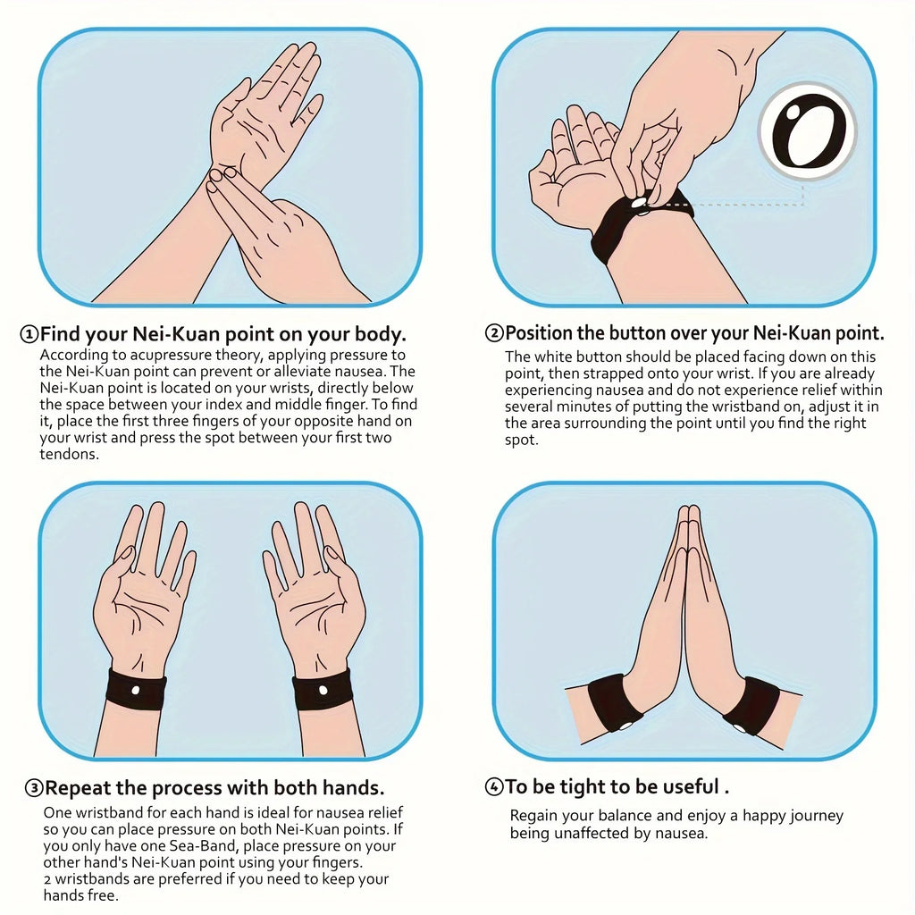 4PCS Anti-Nausea Acupressure Bands for Car, Boat, Flight | Drug-Free , No-Pill Wristbands Perfect Gift for Travel Essentials