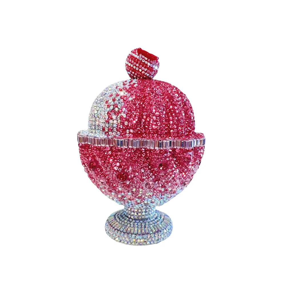 Sparkly Full Crystal Ice Cream Cup Clutch Bag Luxury Women Evening Handbag Crossbody Purse for Party Wedding Cocktail Events