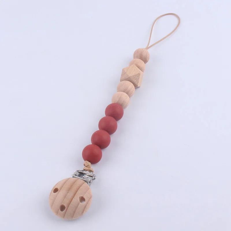 Baby Chain Pacifier Clips Silicone Beech wood Beads Infant Nipple Appease Soother Chain Clips Dummy Holder Nipple Clip Anti-drop