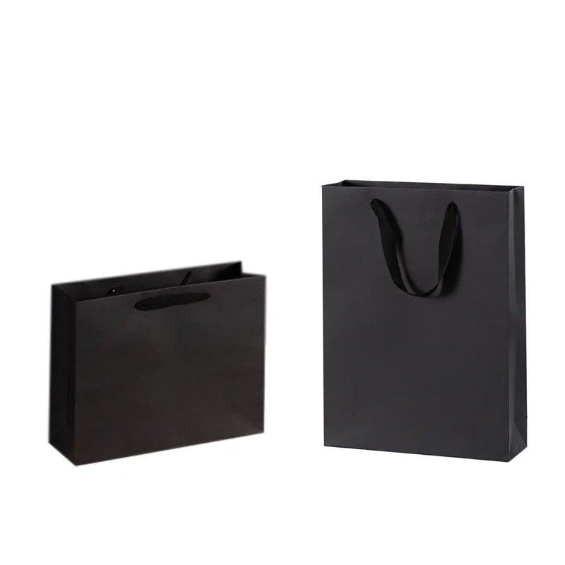 10pcs Black Vertical Paper Gift Bags Suitable for Party Gifts, Perfect for Wedding Guests, Supports Custom Logo