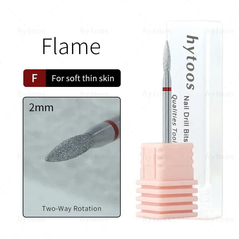 HYTOOS 2mm Flame Chrome Diamond Nail Drill Bits Pro Russian Cuticle Bit for Nail Drill Dead Skin Cuticle Cleaner Nails PrepTools