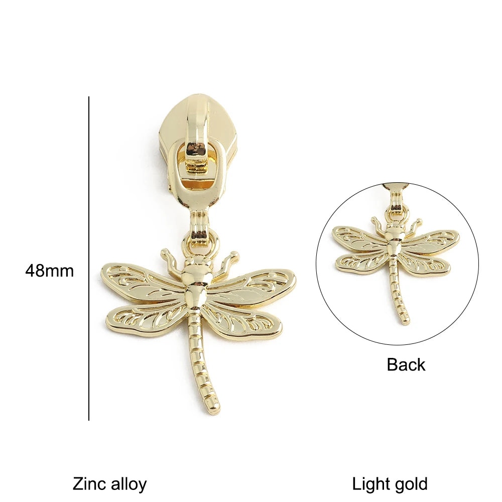 10/40/100PCS Owl/Dragonfly/Bee/Butterfly Shape 5# Nylon Zipper Sliders For Decorative Zipper Tab Bags Pocket Sewing Accessories