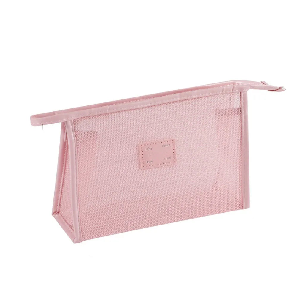 Portable Mesh Handheld Makeup Bag Lightweight Zipper Transparent Mesh Cosmetic Bag Square Large Capacity Cosmetic Cases