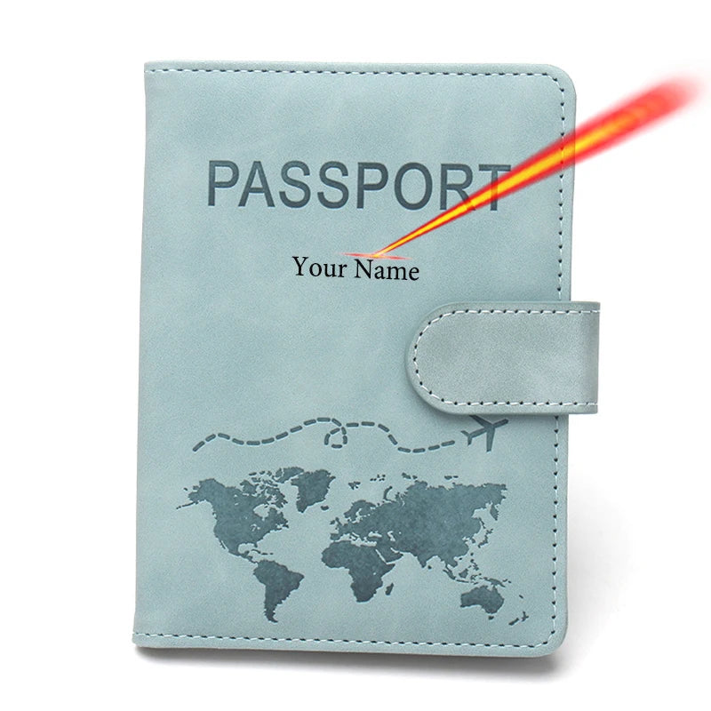 Custom Name Passport Cover Fashion Word Map Passport Holder Rfid Magnetic Buckle Travel Wallet Case for Passports