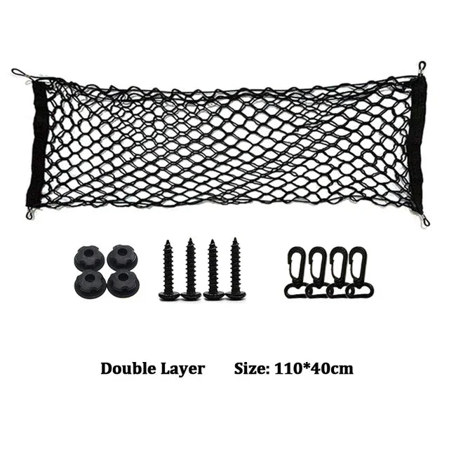 Car Mesh Elastic Nylon Rear Back Cargo Trunk Storage Organizer Double Layer Luggage Net Auto Back Rear Mesh Seat Car Accessories