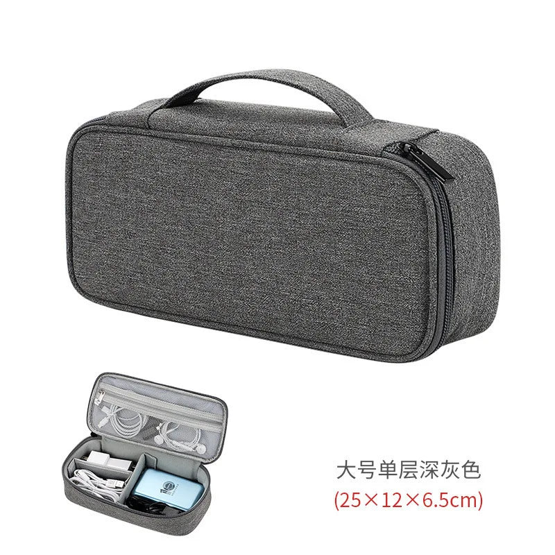 Portable Double Layer Digital Storage Bag Adjustable Dividers Travel Cable Organizer Case for Power Bank Hard Drive Charger