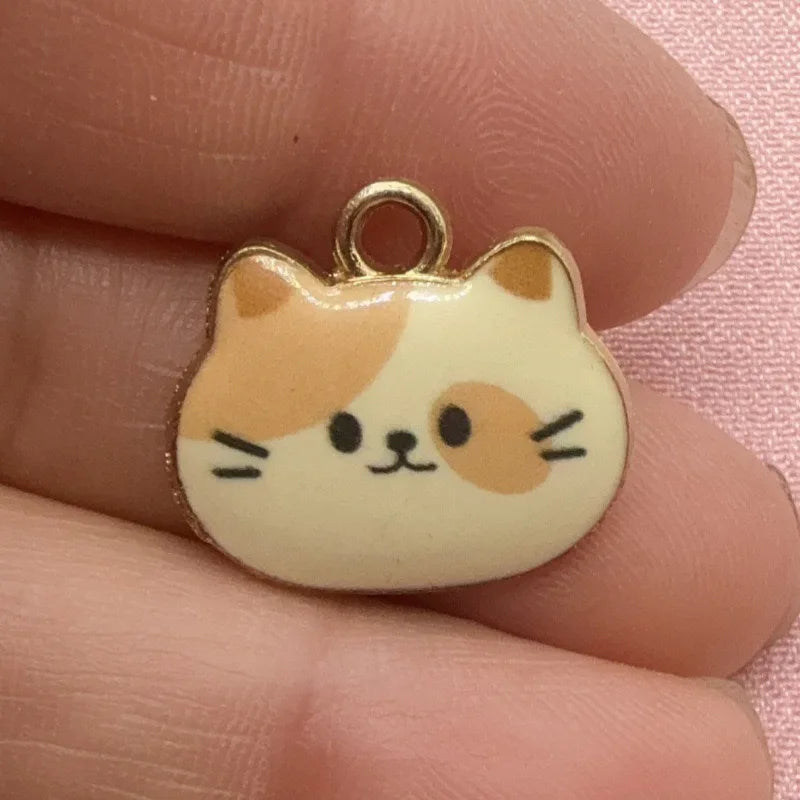 12pcs Printed Cat Head Alloy Drip Oil Pendant, DIY Jewelry Making Earrings, Keychains, Accessories