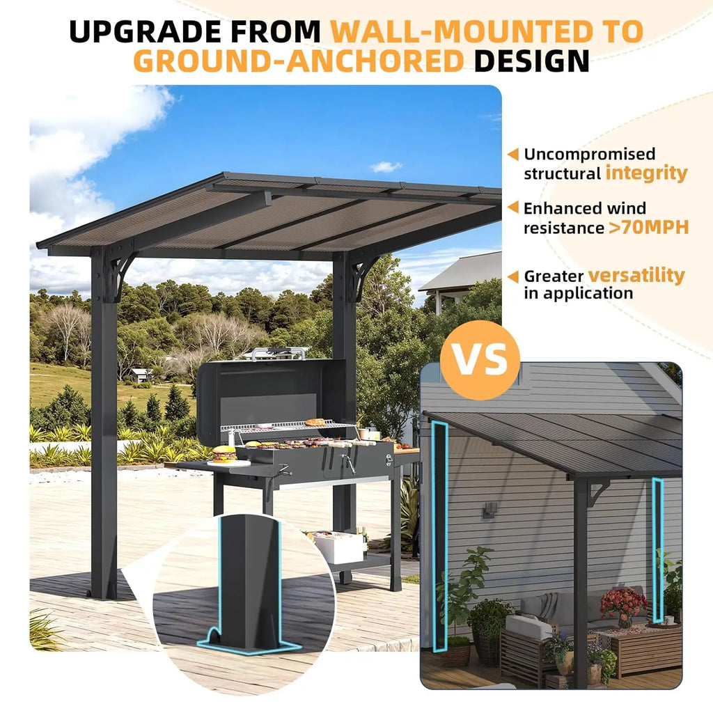 8'×5' Freestanding Hardtop Lean-To Grill Gazebo,Outdoor Patio Carport Pergola, Customized