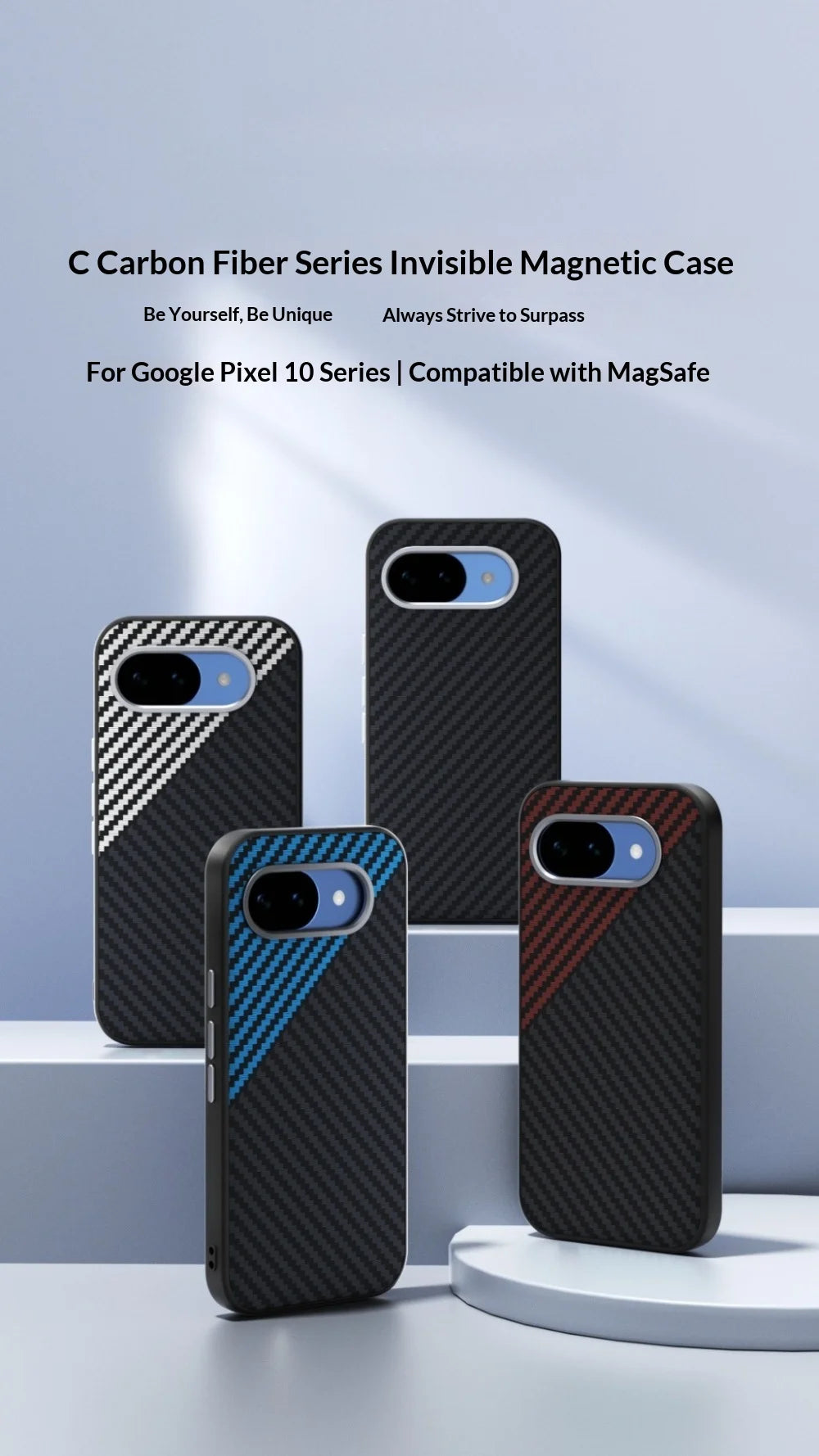 Carbon Fiber Texture Magnetic Case For Google Pixel 10A 10 Pro 10 Pro XL Built-in Magnetic Ring Wireless Charging Shockproof Sli