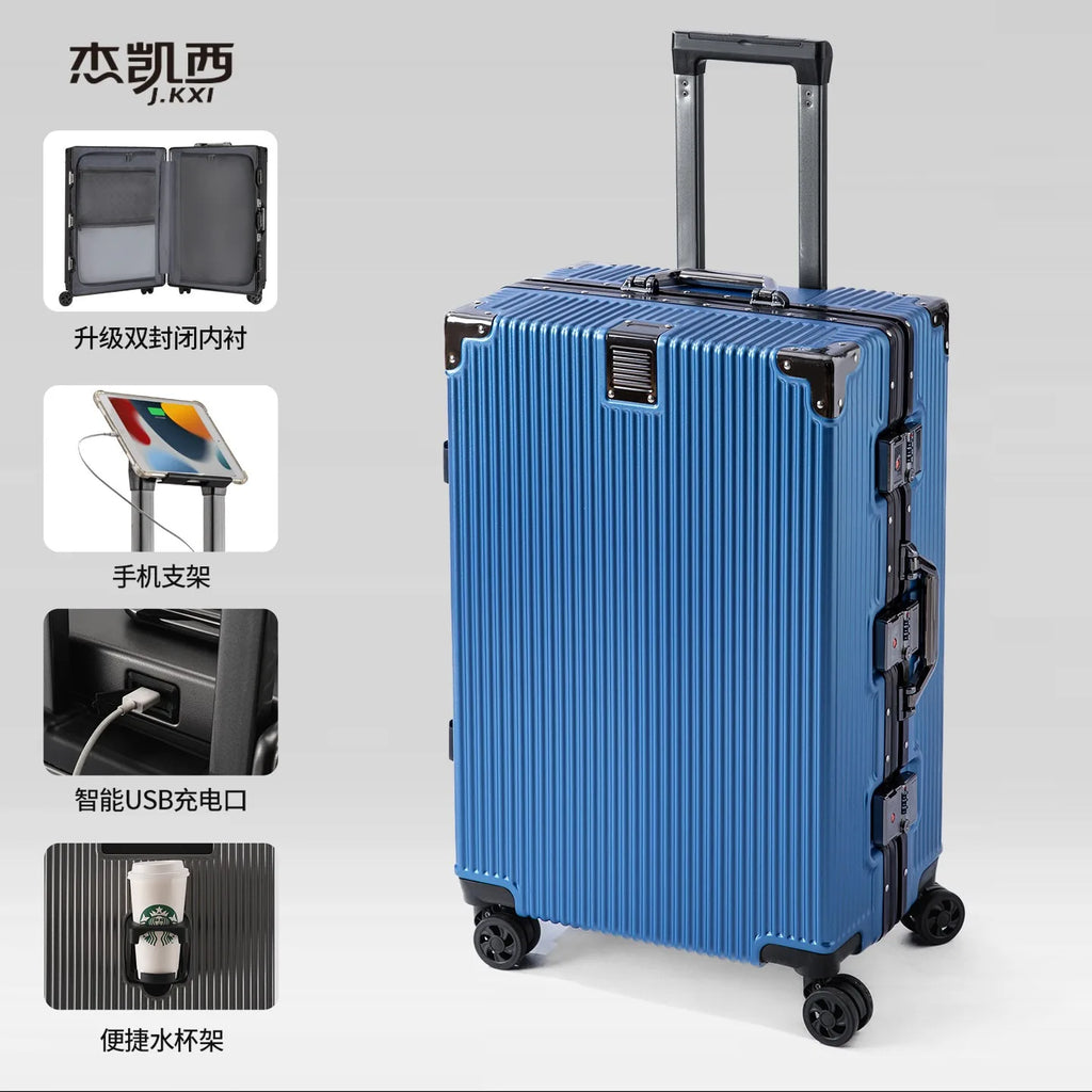 【drop deal】aluminum frame suitcase with 108 rivets, luggage 20-28 inches in size,carry on size  featuring silent all-terrain wheels, a cup holde