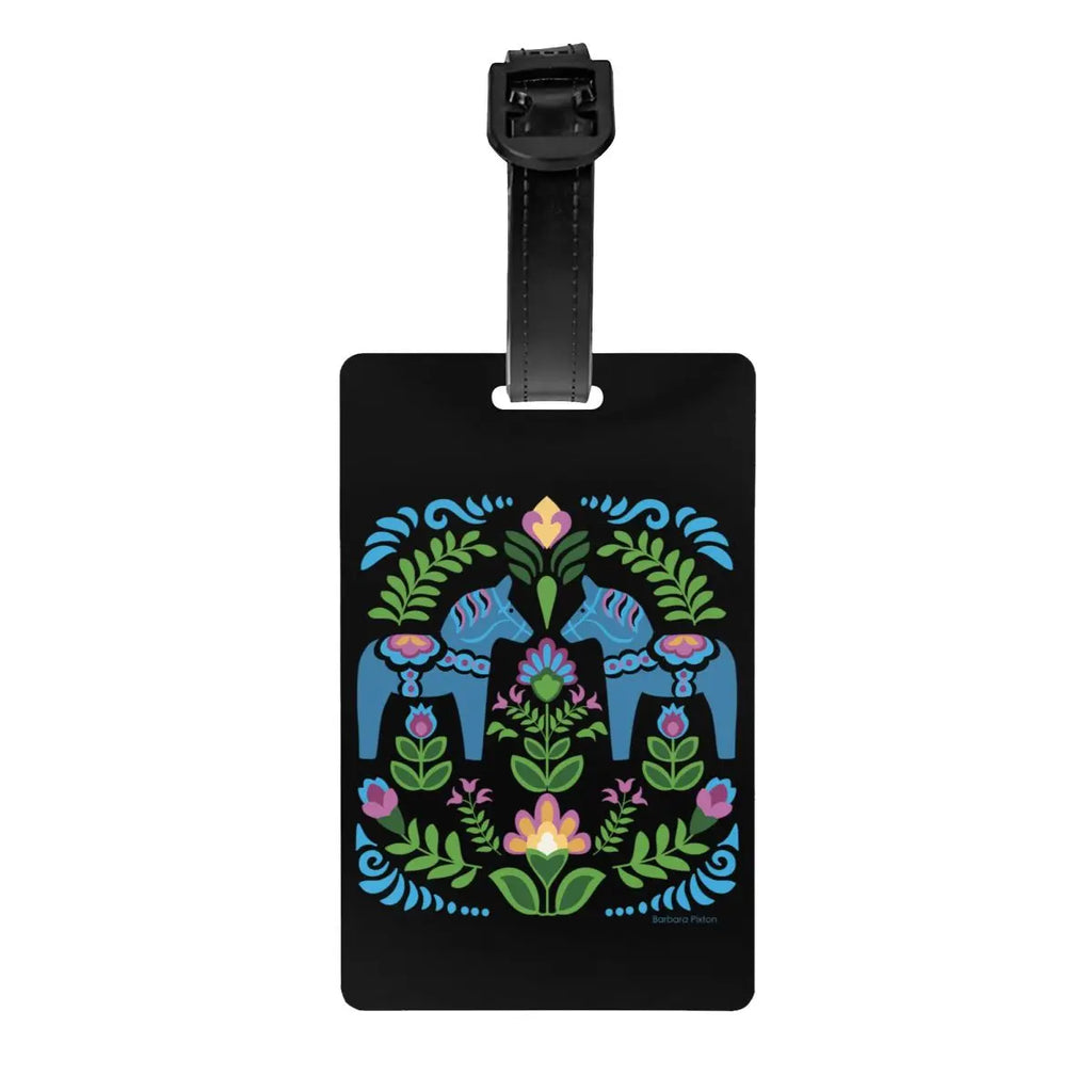 Custom Swedish Folk Cats Luggage Tag With Name Card Privacy Cover ID Label for Travel Bag Suitcase