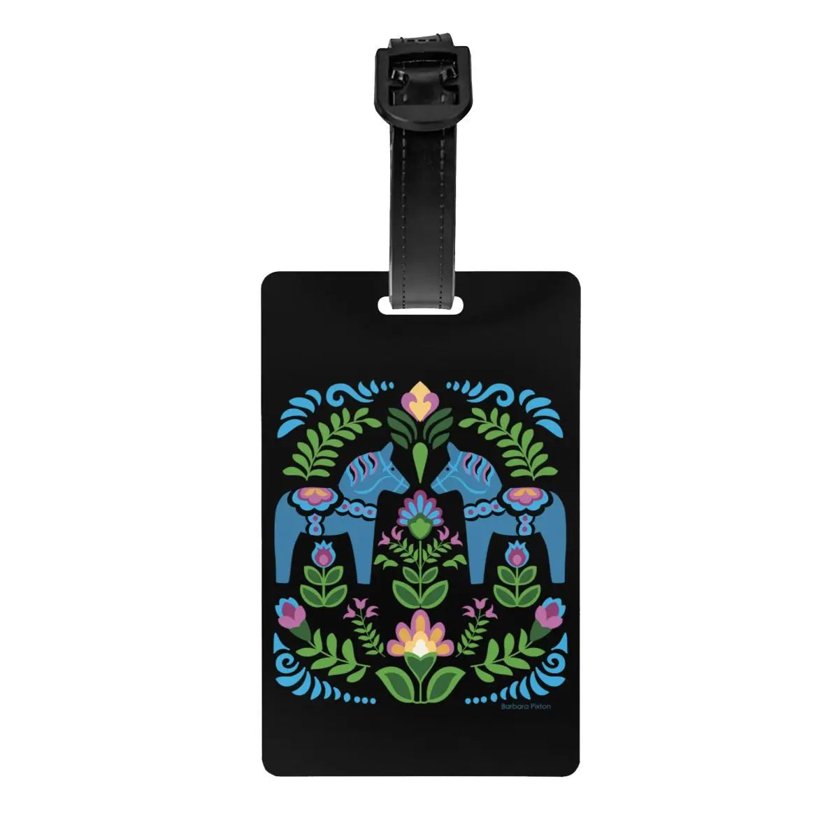 Custom Swedish Folk Cats Luggage Tag With Name Card Privacy Cover ID Label for Travel Bag Suitcase