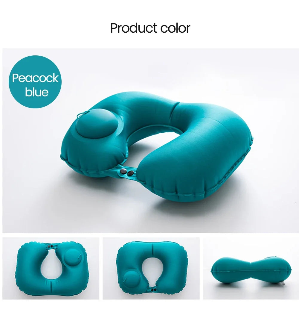 Press on Inflatable Pillow to Relax Neck Travel U-shaped Pillow Foldable and Portable with Leak Proof Device Ordinary U-shaped