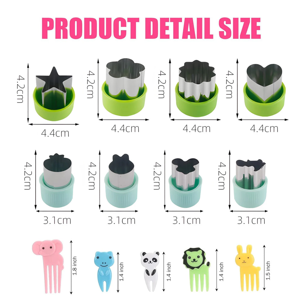 Cute Vegetable Fruit Food Cutter Shapes Set for Kids Lunch Bento Box Decorating Cookie Stamps with Fruit Forks,Food Picks