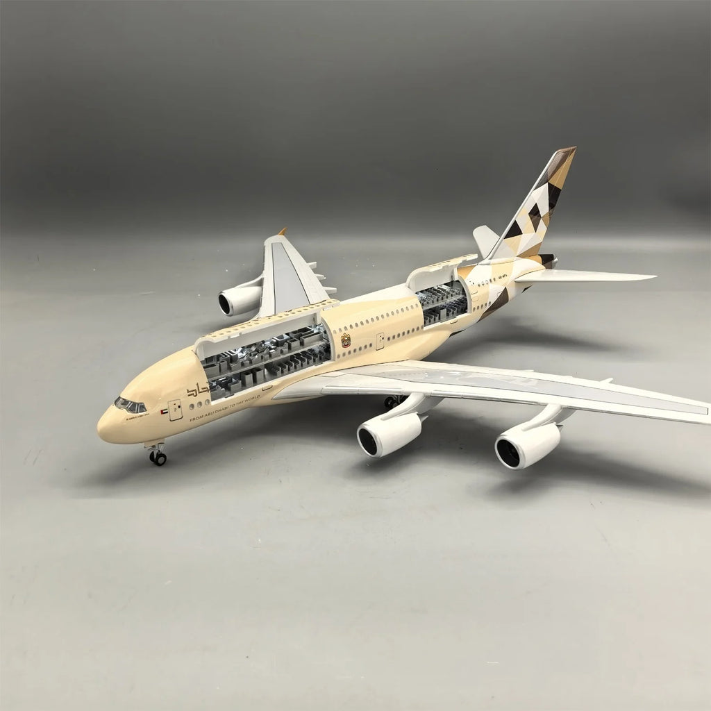 New 47CM Scale Etihad A380 Diecast Resin Openable Cabin Door Aircraft Model Kit Airplane Diecast Aviation Enthusiasts Gifts