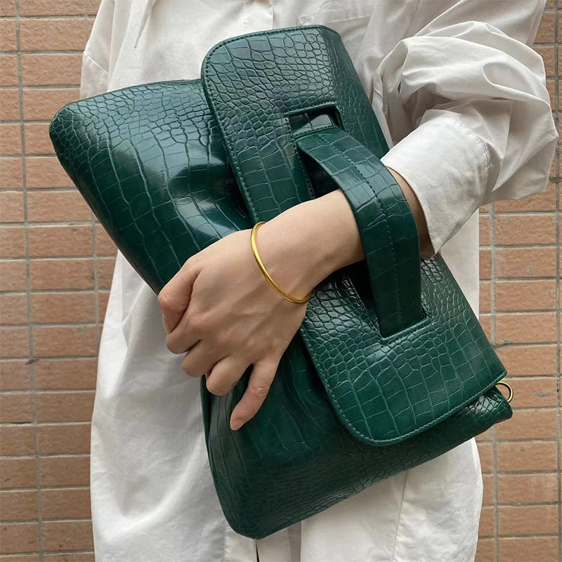 Fashion New Storage Bag Document Bagluxury Crocodile Pattern Women's Briefcase,large Capacity Solid,ladies Simple Clutch Bag
