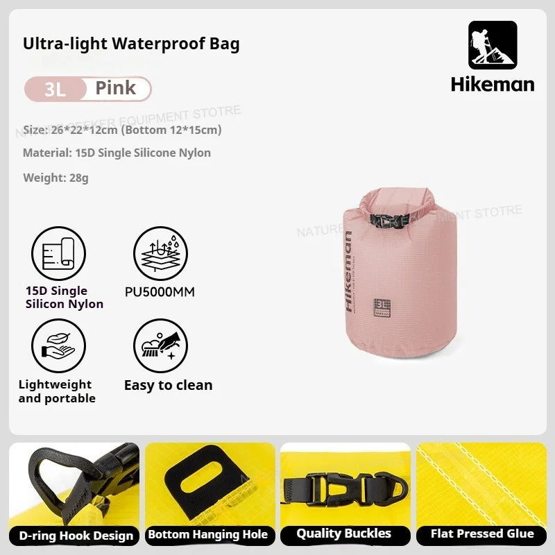 HIKEMAN Ultralight Storage Bag Silicon Coated Waterproof Bag Camping Clothing Stuff Sack Outdoor Compression Bag