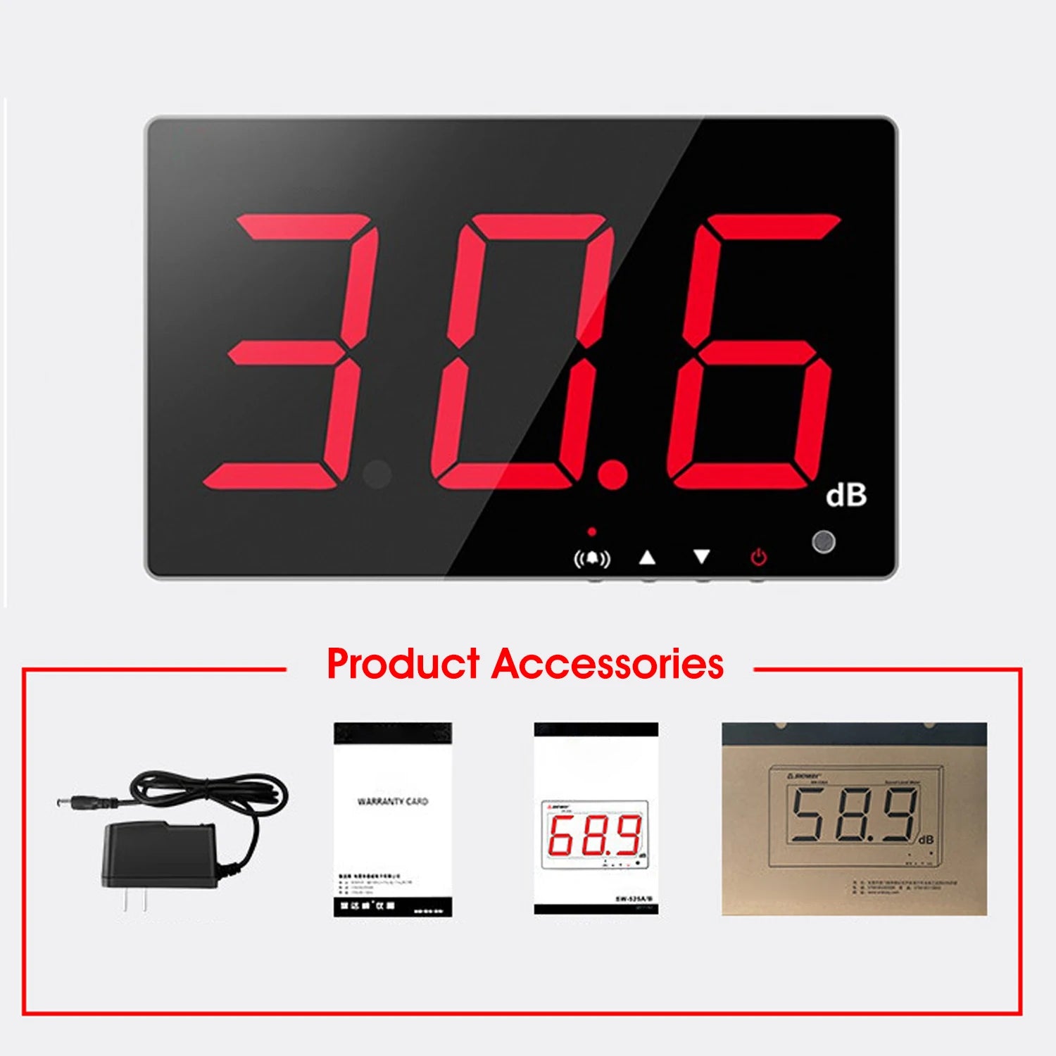 Digital Decibel Meter - Wall-Mounted Noise Level Tester (30-130dB) with Alarm & Large Red LCD Display for Home, Factory