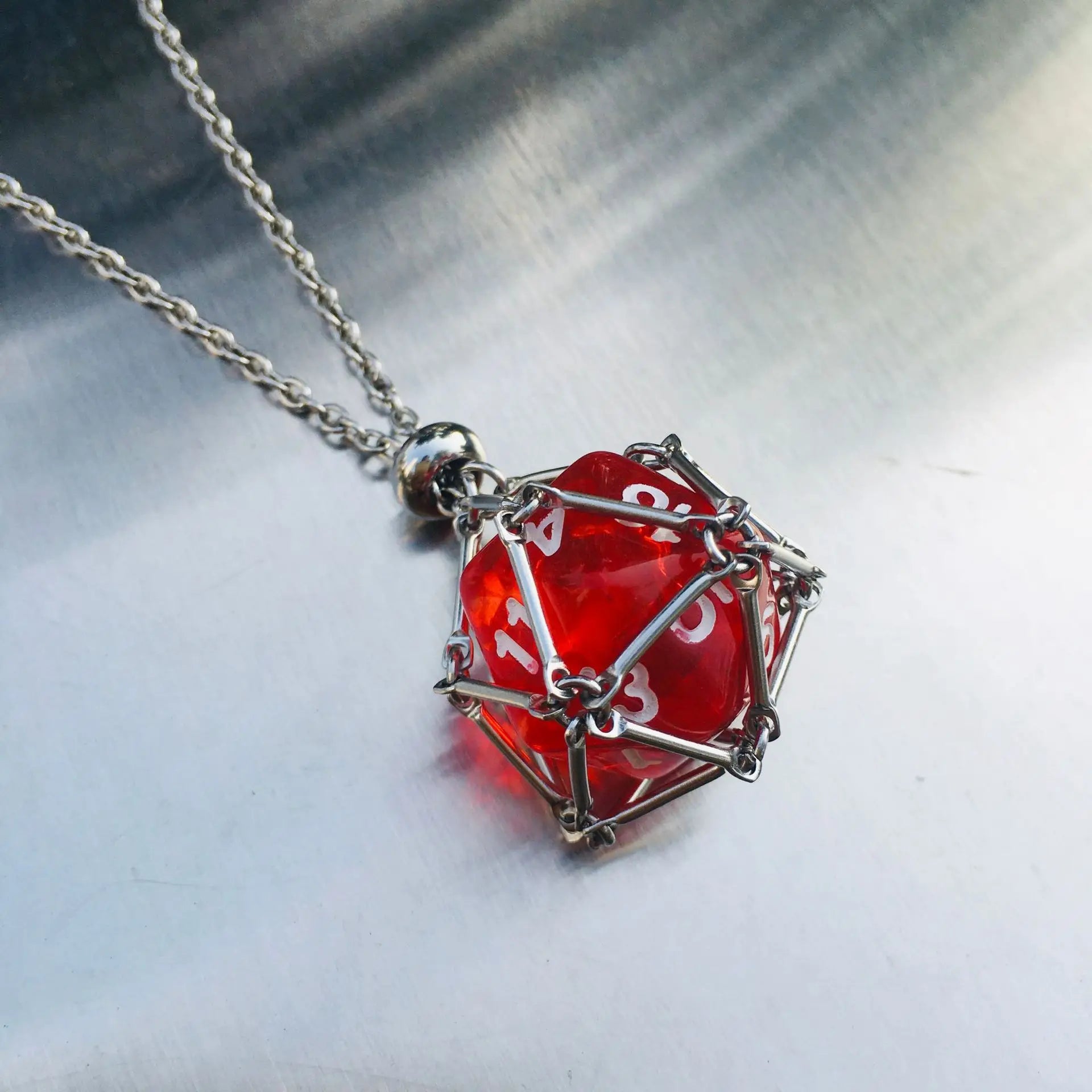 DND D20 Dice Necklace Stainless Steel Cage for D&d Dice, Dice Pendant DND Gift for Dungeon Master, D&D Player and RPG Gamer