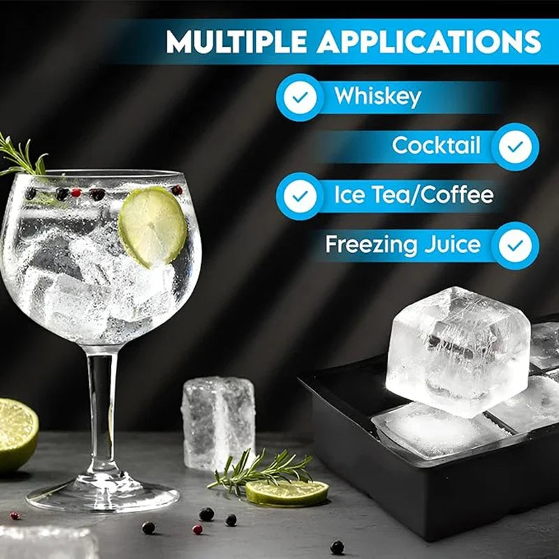 SoftAura 4/6/8/15/160 Grid Large Silicone Ice Cube Tray Food Grade Jumbo Ice Maker Mold Square Ice Tray for Home Kitchen DIY