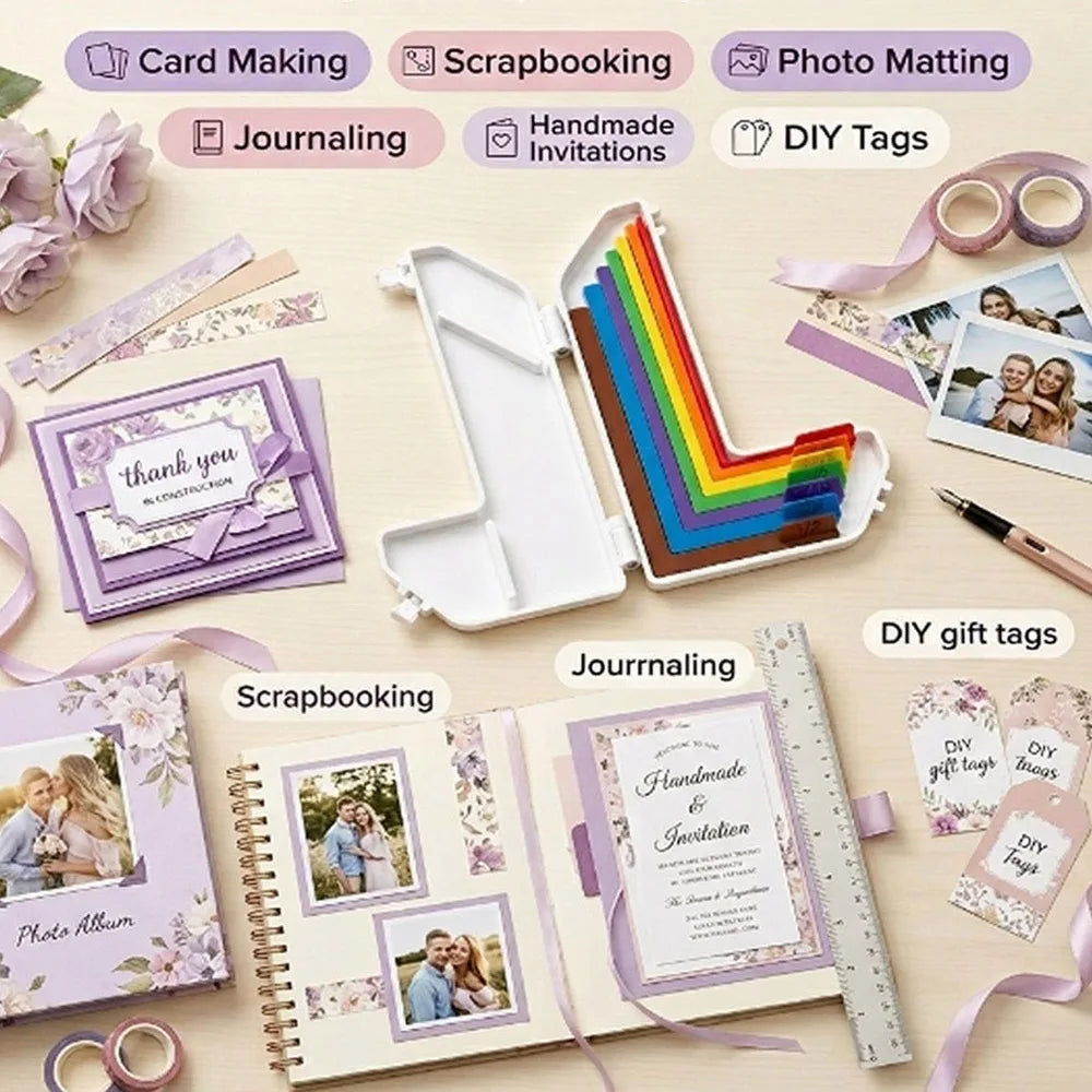 Papercraft Alignment Guide Set Includes Storage Box 7 Edge Precision Laminated Spacers Color Coded Card Making Scrapbooking DIY