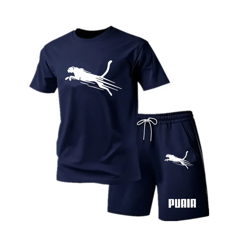 2026 Men's Summer Breathable T-shirt Shorts Set Fashion Casual Outdoor Sports 2 Piece Tracksuit Gym Vacation Quick Dry Clothing