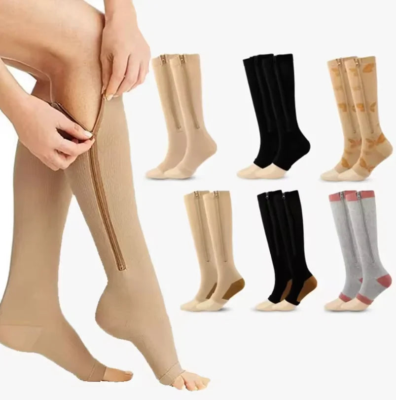 Zipper Compression Socks for Women & Men, Sturdy Zippered Stocking to Improves Blood Circulation, Relieves Pain & Swelling 1Pair