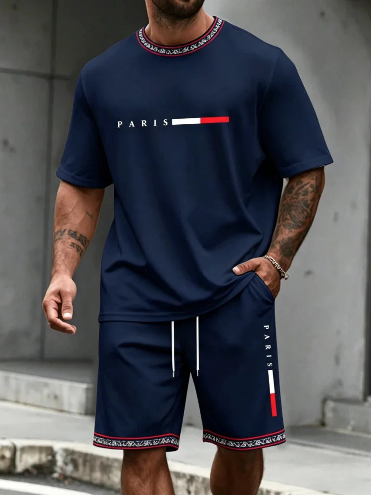 Men's Tracksuit 2 Piece O-neck Short Sleeve Shirt Shorts Set Men's Running Suit Plus Size T shirts Man Clothing Summer T-shirt