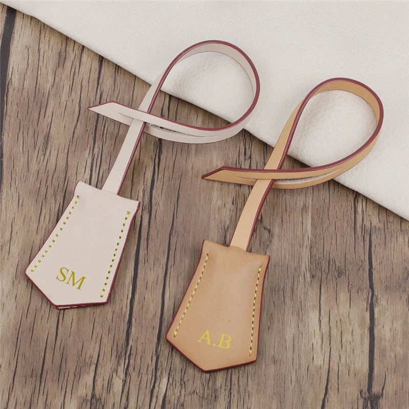 Custom Initials Fashion Women Travel Luggage Tag Genuine Leather Bag Charm Pendant Accessories Vegetable Leather Hang Tag Label