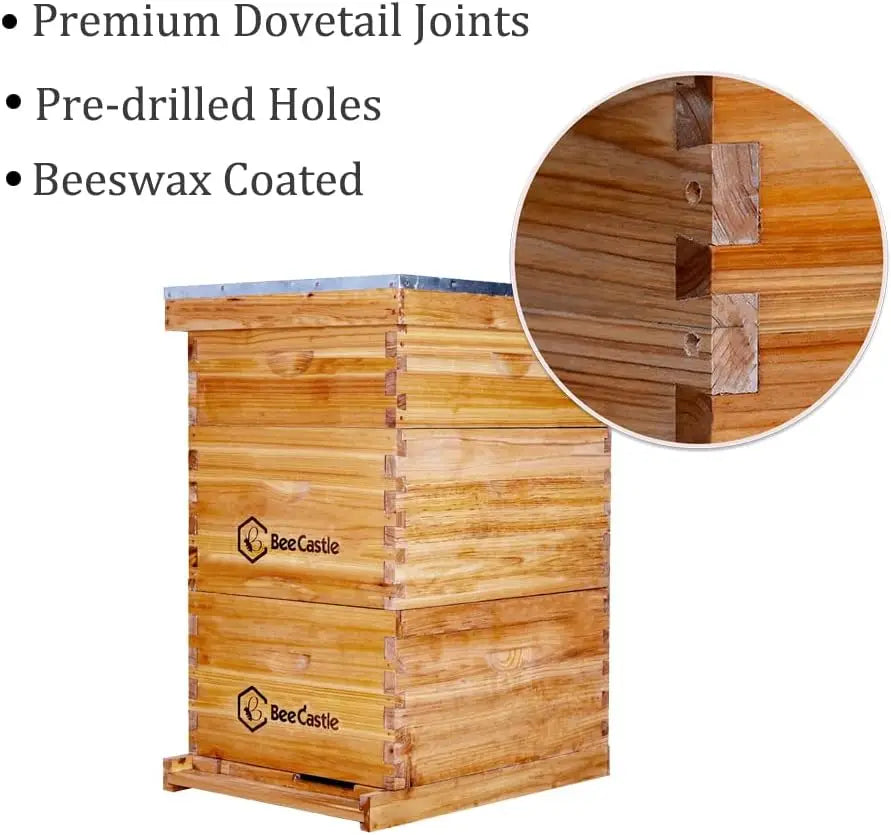 8 Frame Langstroth Bee Hive Coated with Beeswax Includes Beehive Frames and Waxed Foundations (2 Deep Boxes & 1 Medium Box)