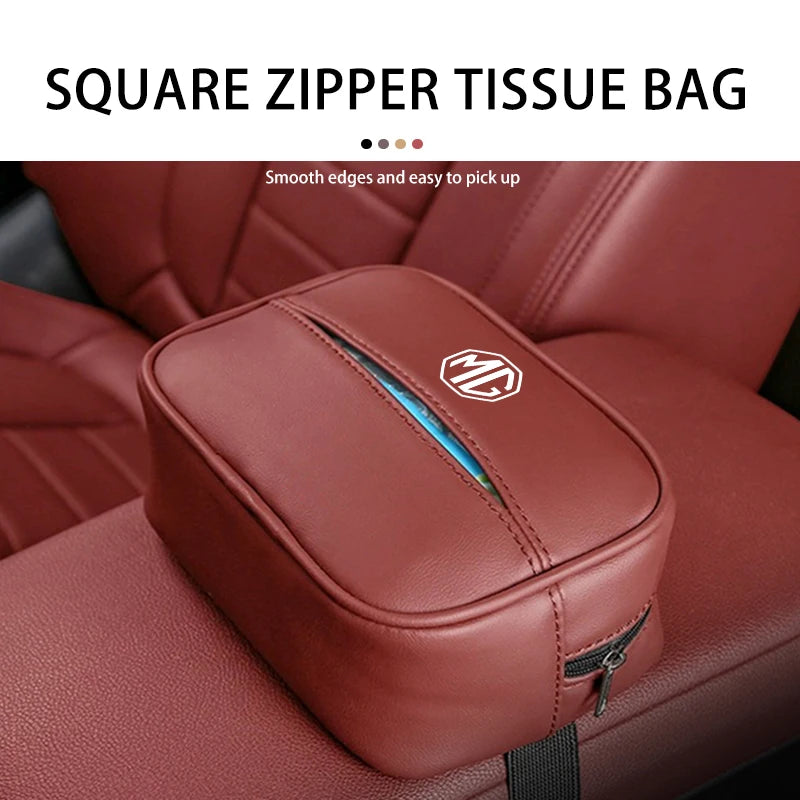 Universal Car Tissue Box Leather Auto Seat Back Tissue Dispenser For MG 6 3 5 7 TF ZR ZS HS GS GT Hector RX5 RX8 350 550