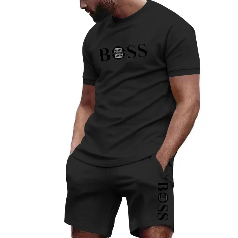 Latest hot selling Men's two-piece sportswear short sleeved T-shirt and pants set running and fitness sportswear summer discount