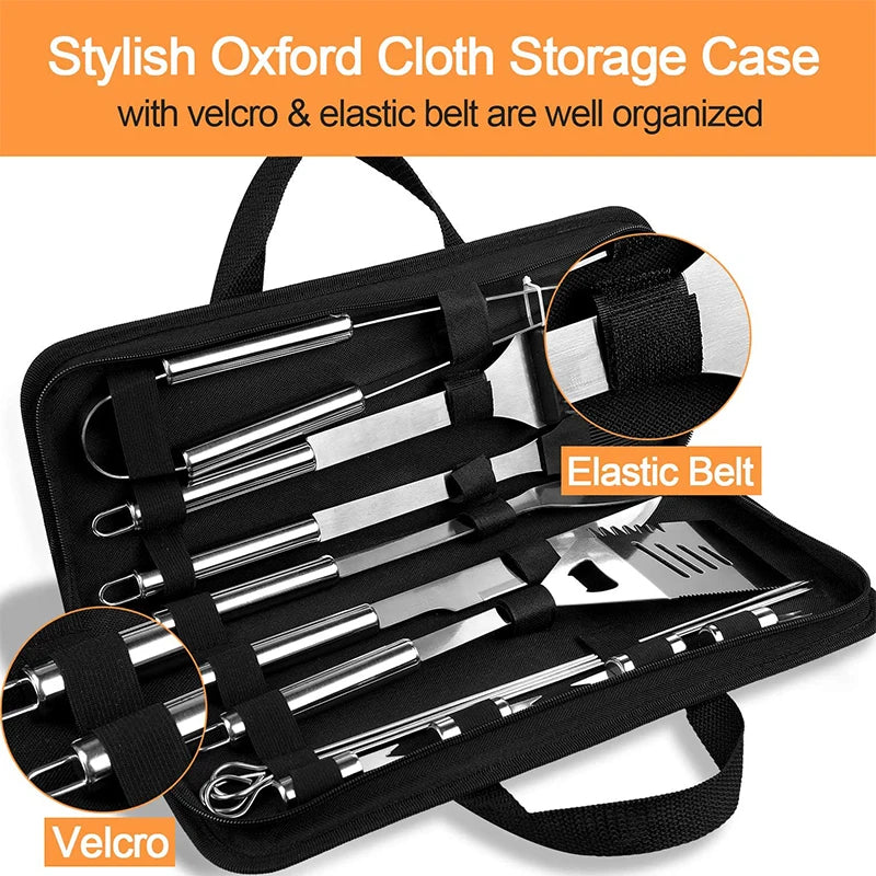 LMETJMA BBQ Grill Accessories Set Stainless Steel BBQ Utensil Kit with Case Portable Practical Grill Tools Utensils Kit