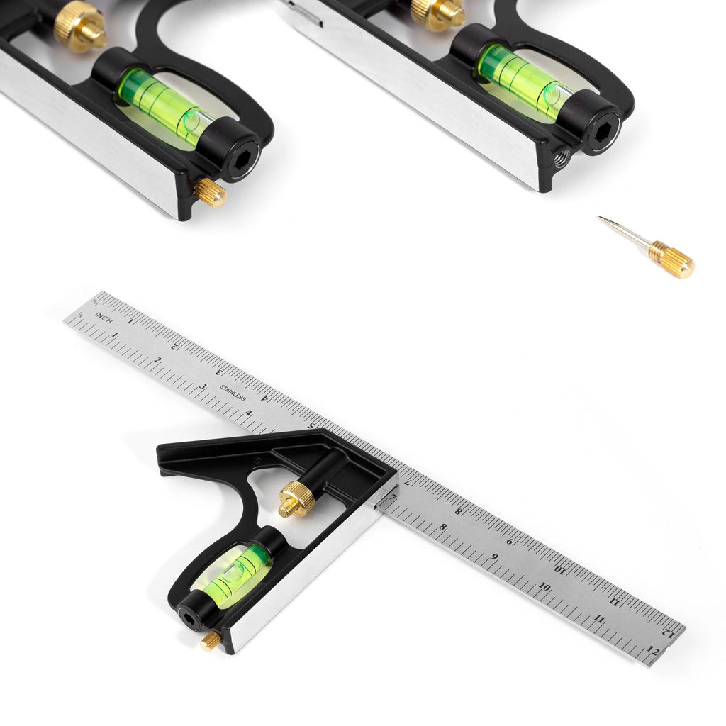 300mm 12inch Adjustable Stainless Steel Angle Combination Square Ruler 45 90 Degree Carpenter Measuring Rulers with Bubble Level