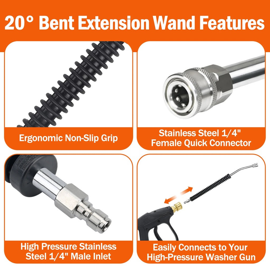 Car Pressure Washer Extension Wand Power Washer Wand Extension for Car Wash Stainless Steel Non-Slip Grip with1/4” Quick Connect