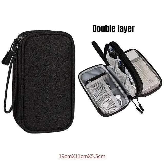 NEW Travel Organizer Bag Cable Storage Organizers Pouch Carry Case Portable Waterproof Double Layers Storage Bags Cable Cord