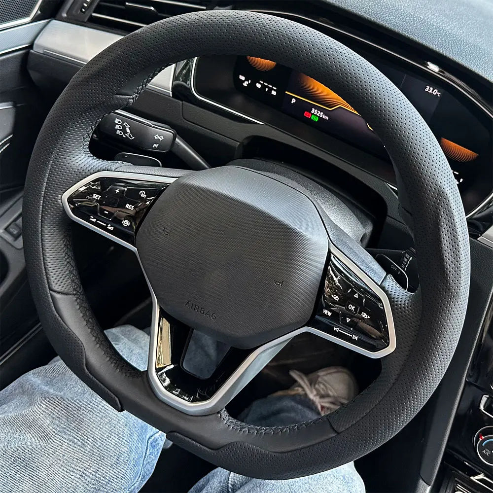 Steering Size 36-38cm Universal Non-slip Round Breathable Leather Car Steering Wheel Cover Protector Suitable Auto Accessories