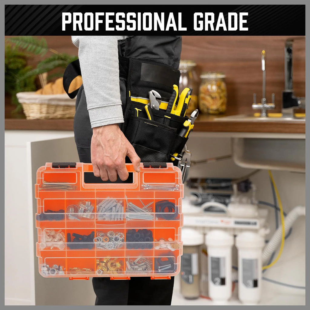 Tool Box Organizer Portable Double-Sided 34-Compartment Drill Bit Storage Bolt and Nut Case with Lid for Hardware Nail Bolt Nut