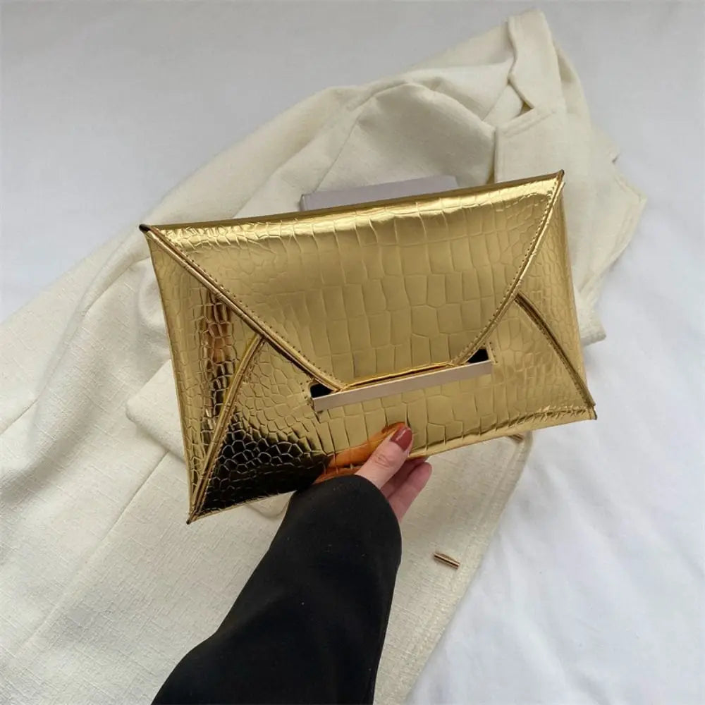 Pure Color Contrast Crocodile Pattern Coin Purse Matte Glossy Square Envelope Clutch Cover Style PU Material Mobile Phone Bag