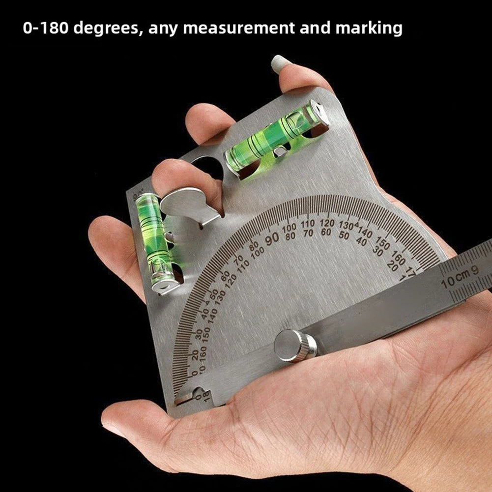 Multi-Function Stainless Steel Angle Measuring Tool Combining Protractor Level and Straightedge for Workshop Use