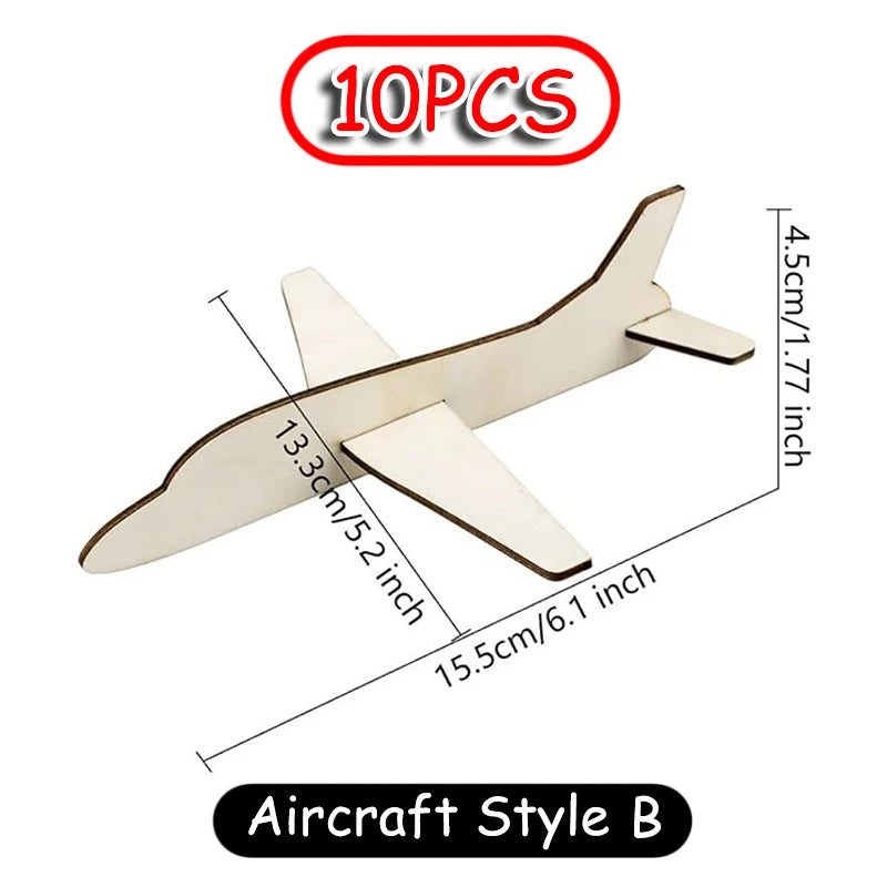 Kids DIY Graffiti Wooden Board Airplane Craft Toys Parish Open Learning Drawing Materials Glider 3D Puzzles Airplane Model Toys