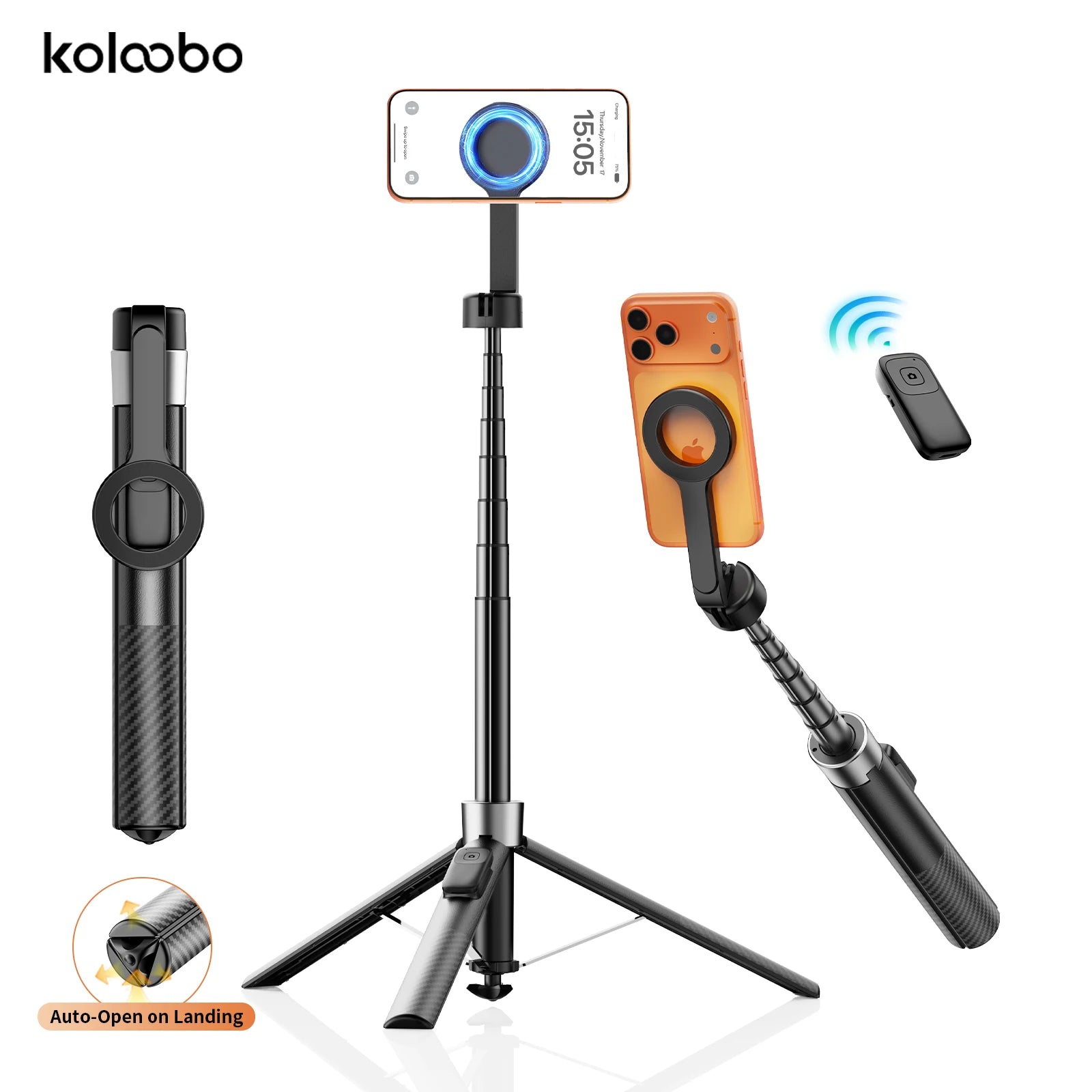 1.8m Extendable Double-sided Magnetic Phone Selfie Stick with Remote Auto-Open Tripod for iPhone 17/16/15 Live Streaming Vlog