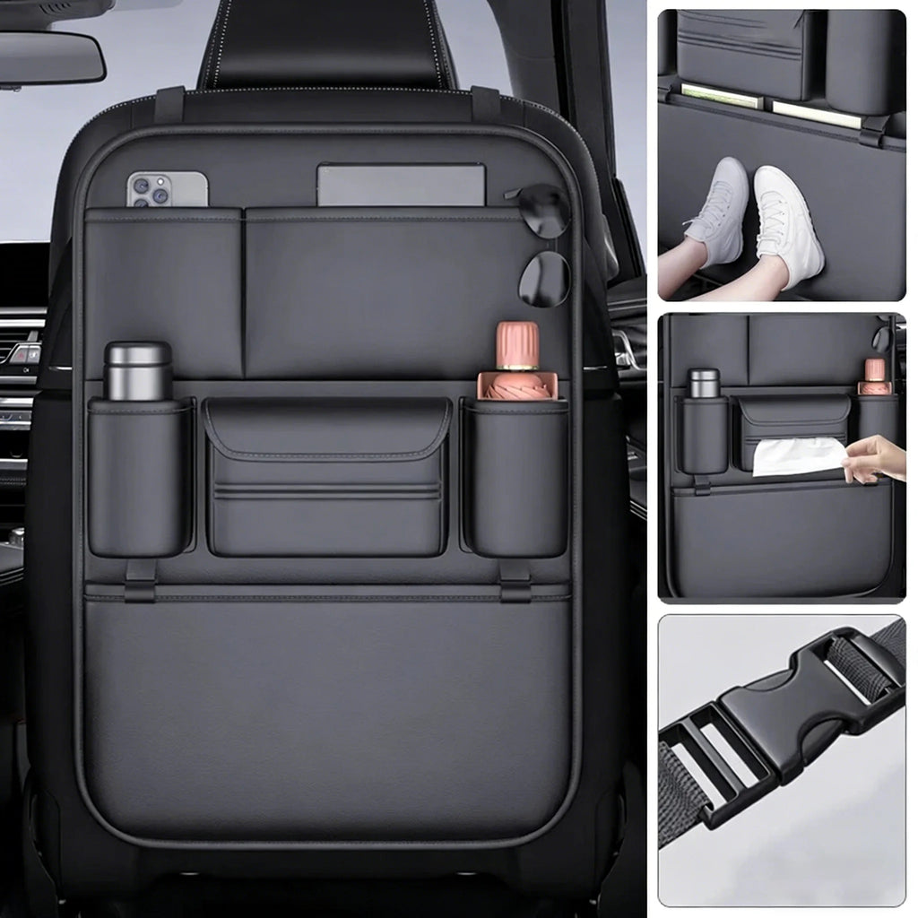 HOMEFISH 6-Pocket Car Seat Back Storage Bag Wear-Resistant Car Backseat Organizer Tissue/Cup Holder Waterproof Anti-Kick Pad