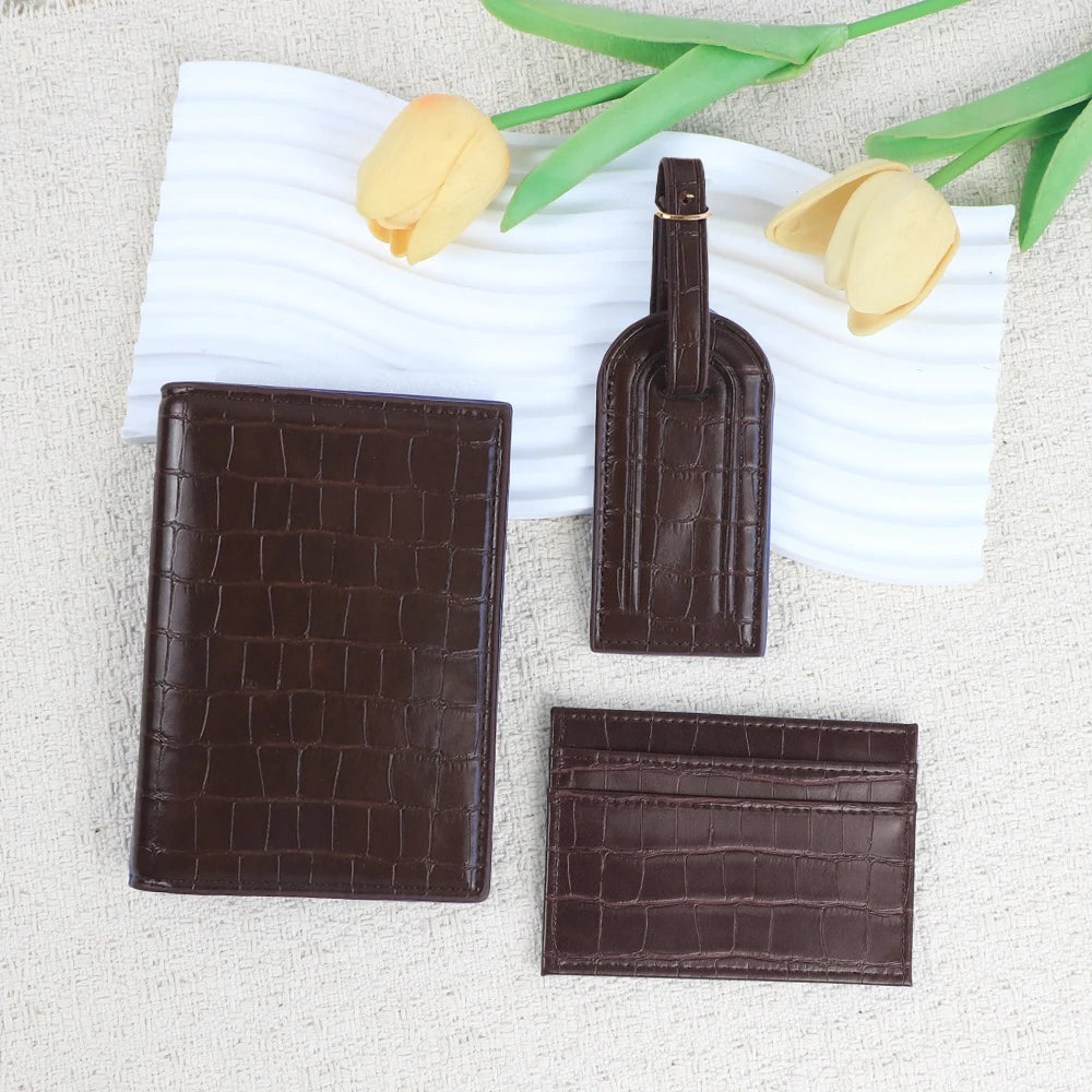Customized name PU leather luggage tag card case passport case combination card case anti-theft travel suitcase accessories